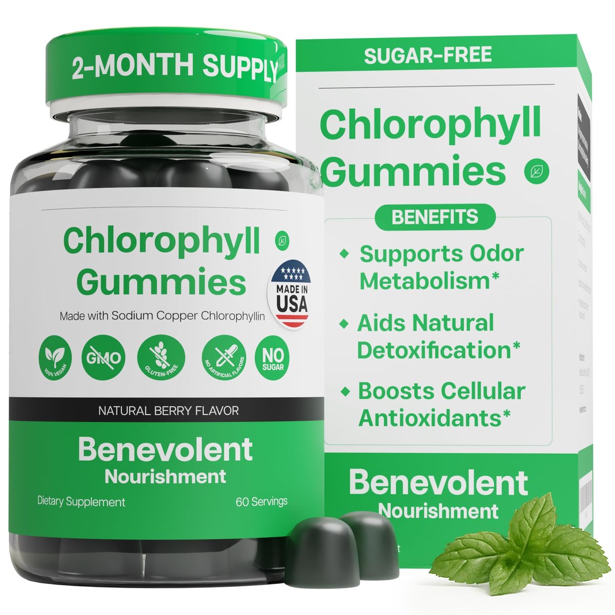 Benevolent Nourishment Chlorophyll Gummies – Detox, Immununterstützung & innerer Deodorant, 60 Stück
