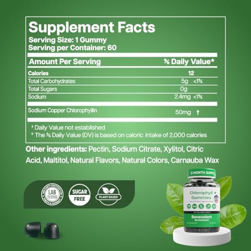 Benevolent Nourishment Chlorophyll Gummies – Detox, Immununterstützung & innerer Deodorant, 60 Stück