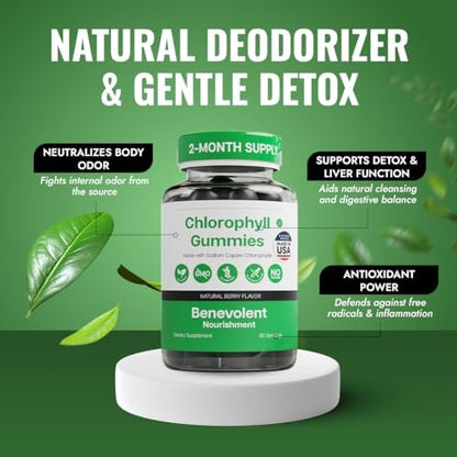 Benevolent Nourishment Chlorophyll Gummies – Detox, Immununterstützung & innerer Deodorant, 60 Stück