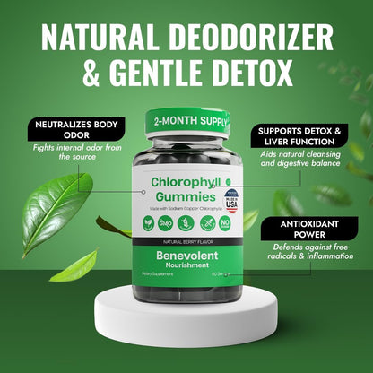 Benevolent Nourishment Chlorophyll Gummies – Detox, Immununterstützung & innerer Deodorant, 60 Stück