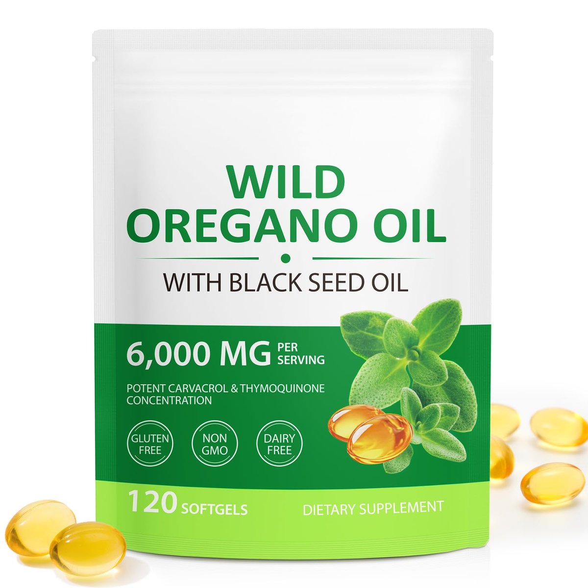Cacukn Bio Oreganoöl Kapseln mit Schwarzkümmelöl, 6000mg Oreganoöl & 200mg Schwarzkümmelöl pro Portion, Immununterstützung, Nicht-GVO, Glutenfrei, 120 Softgels