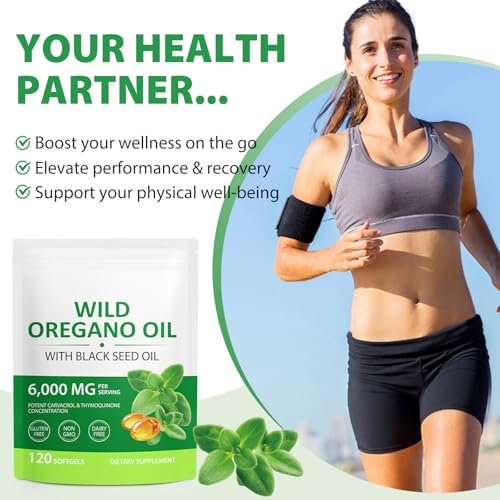 Cacukn Bio Oreganoöl Kapseln mit Schwarzkümmelöl, 6000mg Oreganoöl & 200mg Schwarzkümmelöl pro Portion, Immununterstützung, Nicht-GVO, Glutenfrei, 120 Softgels