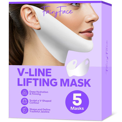 FairyFace V-Line Lifting Mask (5er Pack) – V-Line Festigungsmaske, Doppelkinn Reduzierer, Lifting Hydrogel Kinnpflaster mit Kollagen & Aloe, Hautstraffende Masken für Kieferpartie Unterstützung und Feuchtigkeitsversorgung