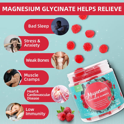 AFXMATE Magnesium Glycinat Gummis 400 mg – 90 Stück, Zuckerfrei, mit Glycinat & Malat, L-Theanin, Ashwagandha, Zink, Vitamin B6 & D3 – Unterstützt Entspannung & Schlaf