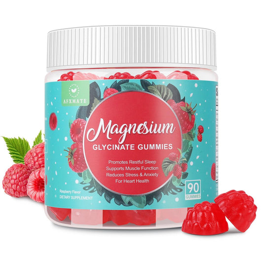AFXMATE Magnesium Glycinat Gummis 400 mg – 90 Stück, Zuckerfrei, mit Glycinat & Malat, L-Theanin, Ashwagandha, Zink, Vitamin B6 & D3 – Unterstützt Entspannung & Schlaf
