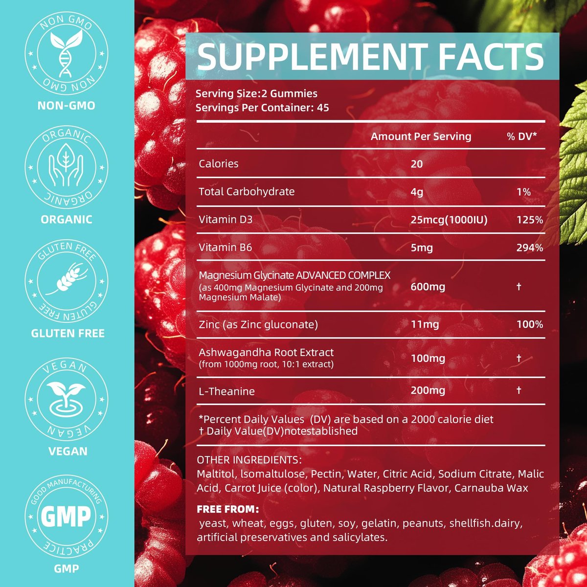 AFXMATE Magnesium Glycinat Gummis 400 mg – 90 Stück, Zuckerfrei, mit Glycinat & Malat, L-Theanin, Ashwagandha, Zink, Vitamin B6 & D3 – Unterstützt Entspannung & Schlaf