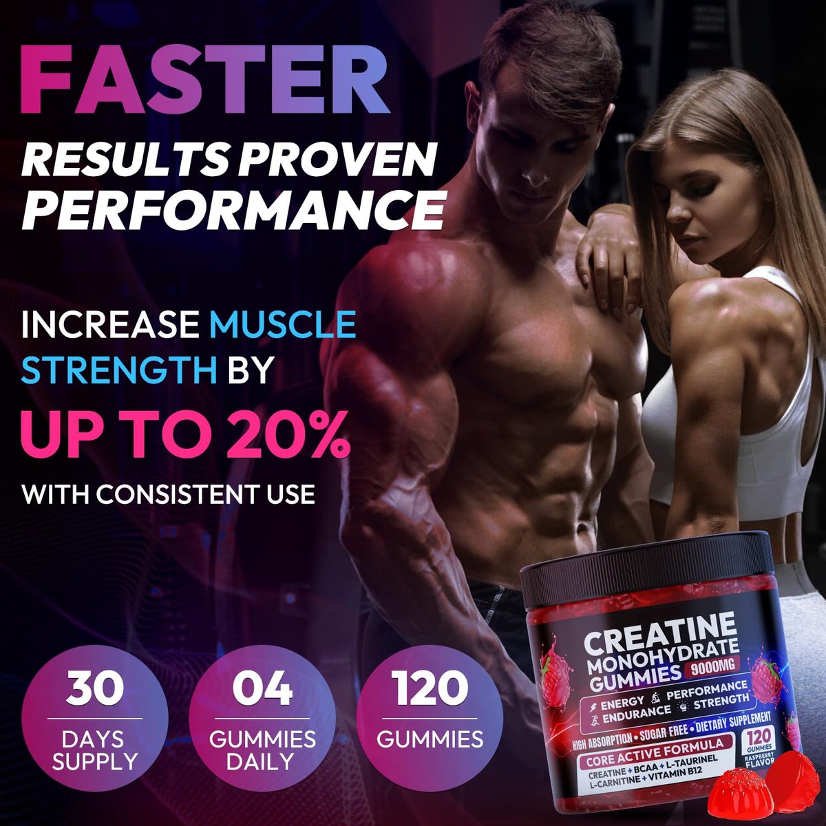 Cytona Creatine Gummies Monohydrate Komplex – Pre-Workout für Männer & Frauen, mit L-Taurin, BCAA 2:1, B12/B6 für Muskelunterstützung, Kraftsteigerung, Energie-Boost – 120 Stück