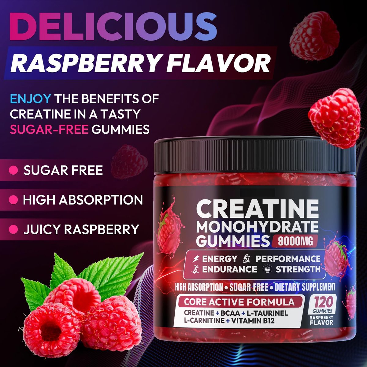 Cytona Creatine Gummies Monohydrate Komplex – Pre-Workout für Männer & Frauen, mit L-Taurin, BCAA 2:1, B12/B6 für Muskelunterstützung, Kraftsteigerung, Energie-Boost – 120 Stück