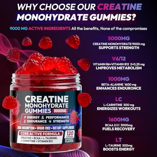 Cytona Creatine Gummies Monohydrate Komplex – Pre-Workout für Männer & Frauen, mit L-Taurin, BCAA 2:1, B12/B6 für Muskelunterstützung, Kraftsteigerung, Energie-Boost – 120 Stück