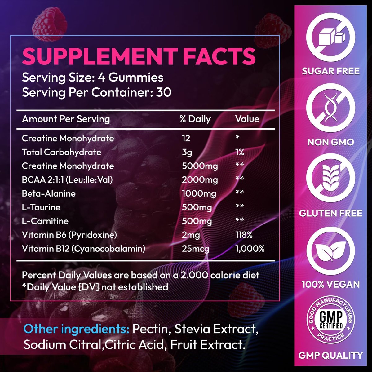 Cytona Creatine Gummies Monohydrate Komplex – Pre-Workout für Männer & Frauen, mit L-Taurin, BCAA 2:1, B12/B6 für Muskelunterstützung, Kraftsteigerung, Energie-Boost – 120 Stück