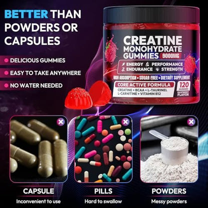 Cytona Creatine Gummies Monohydrate Komplex – Pre-Workout für Männer & Frauen, mit L-Taurin, BCAA 2:1, B12/B6 für Muskelunterstützung, Kraftsteigerung, Energie-Boost – 120 Stück