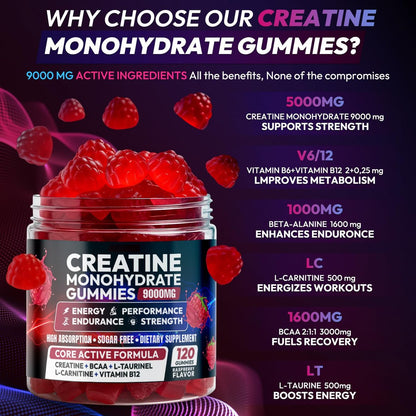 Cytona Creatine Gummies Monohydrate Komplex – Pre-Workout für Männer & Frauen, mit L-Taurin, BCAA 2:1, B12/B6 für Muskelunterstützung, Kraftsteigerung, Energie-Boost – 120 Stück