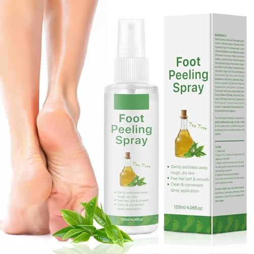 AOPEIBOTO Fußpeeling-Spray mit Teebaumöl, sanfte Fuß-Exfoliation, vegane Inhaltsstoffe, feuchtigkeitsspendend & glättend, 120 ml