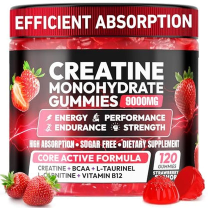 Cytona Creatine Gummies – Kreatin-Monohydrat-Komplex mit L-Taurin, BCAA 2:1, B12/B6 – Kaubare Kreatin-Gummis für Muskelaufbau, Kraft und Fokus – 30-Tage-Vorrat (120 Stück, Erdbeer-Geschmack)