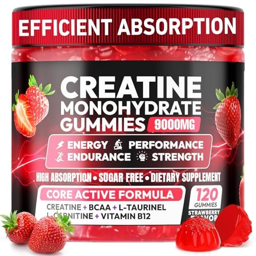 Cytona Creatine Gummies – Kreatin-Monohydrat-Komplex mit L-Taurin, BCAA 2:1, B12/B6 – Kaubare Kreatin-Gummis für Muskelaufbau, Kraft und Fokus – 30-Tage-Vorrat (120 Stück, Erdbeer-Geschmack)