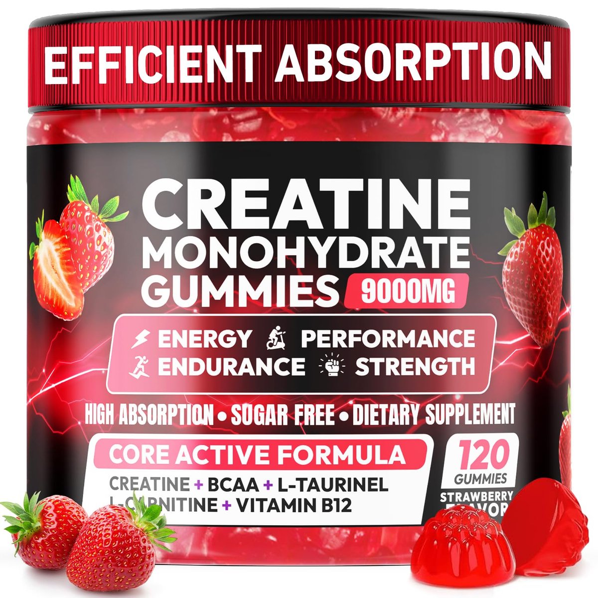 Cytona Creatine Gummies – Kreatin-Monohydrat-Komplex mit L-Taurin, BCAA 2:1, B12/B6 – Kaubare Kreatin-Gummis für Muskelaufbau, Kraft und Fokus – 30-Tage-Vorrat (120 Stück, Erdbeer-Geschmack)