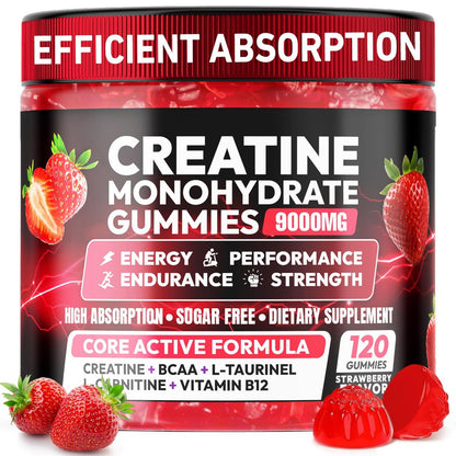 Cytona Creatine Gummies – Kreatin-Monohydrat-Komplex mit L-Taurin, BCAA 2:1, B12/B6 – Kaubare Kreatin-Gummis für Muskelaufbau, Kraft und Fokus – 30-Tage-Vorrat (120 Stück, Erdbeer-Geschmack)