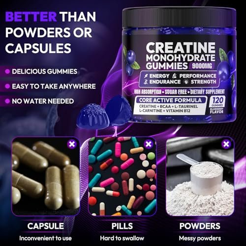 Cytona Creatine Gummies Monohydrat-Komplex für Männer & Frauen – Zuckerfreie, vegane Creatine Gummies zur Steigerung von Muskelkraft, Erholung, kognitiver Gesundheit und Gedächtnis – 120 Blaubeer-Gummis