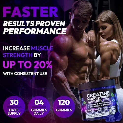 Cytona Creatine Gummies Monohydrat-Komplex für Männer & Frauen – Zuckerfreie, vegane Creatine Gummies zur Steigerung von Muskelkraft, Erholung, kognitiver Gesundheit und Gedächtnis – 120 Blaubeer-Gummis