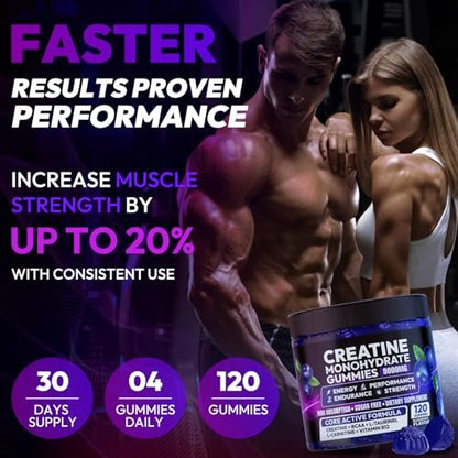 Cytona Creatine Gummies Monohydrat-Komplex für Männer & Frauen – Zuckerfreie, vegane Creatine Gummies zur Steigerung von Muskelkraft, Erholung, kognitiver Gesundheit und Gedächtnis – 120 Blaubeer-Gummis