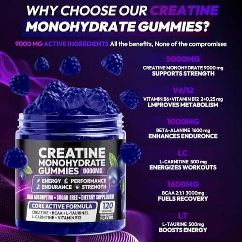 Cytona Creatine Gummies Monohydrat-Komplex für Männer & Frauen – Zuckerfreie, vegane Creatine Gummies zur Steigerung von Muskelkraft, Erholung, kognitiver Gesundheit und Gedächtnis – 120 Blaubeer-Gummis