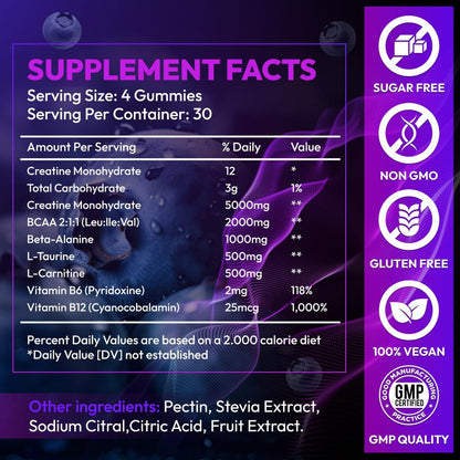 Cytona Creatine Gummies Monohydrat-Komplex für Männer & Frauen – Zuckerfreie, vegane Creatine Gummies zur Steigerung von Muskelkraft, Erholung, kognitiver Gesundheit und Gedächtnis – 120 Blaubeer-Gummis