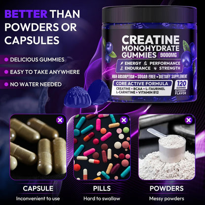 Cytona Creatine Gummies Monohydrat-Komplex für Männer & Frauen – Zuckerfreie, vegane Creatine Gummies zur Steigerung von Muskelkraft, Erholung, kognitiver Gesundheit und Gedächtnis – 120 Blaubeer-Gummis