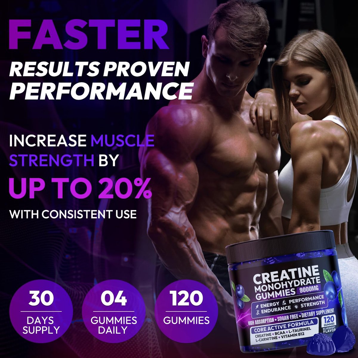 Cytona Creatine Gummies Monohydrat-Komplex für Männer & Frauen – Zuckerfreie, vegane Creatine Gummies zur Steigerung von Muskelkraft, Erholung, kognitiver Gesundheit und Gedächtnis – 120 Blaubeer-Gummis