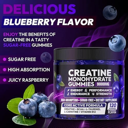 Cytona Creatine Gummies Monohydrat-Komplex für Männer & Frauen – Zuckerfreie, vegane Creatine Gummies zur Steigerung von Muskelkraft, Erholung, kognitiver Gesundheit und Gedächtnis – 120 Blaubeer-Gummis
