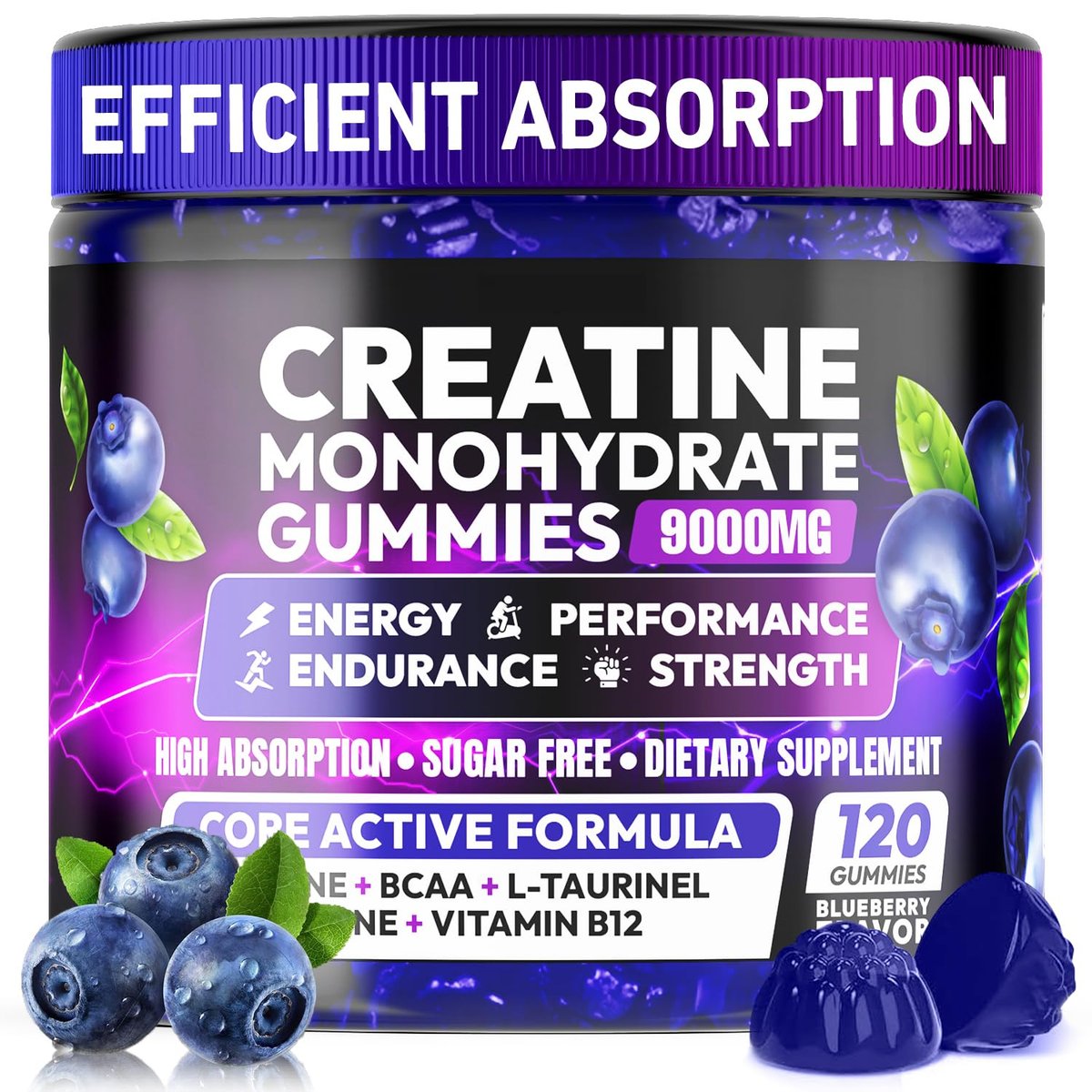 Cytona Creatine Gummies Monohydrat-Komplex für Männer & Frauen – Zuckerfreie, vegane Creatine Gummies zur Steigerung von Muskelkraft, Erholung, kognitiver Gesundheit und Gedächtnis – 120 Blaubeer-Gummis