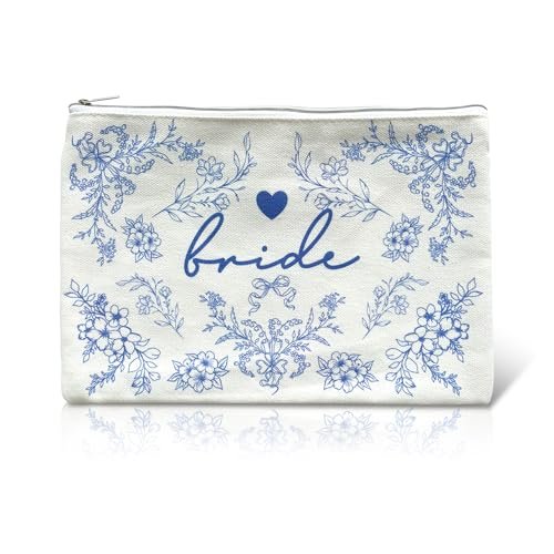 LADY&HOME Braut Make-up Tasche Blau – Hochzeitsgeschenk für Brautjungfern & Verlobung