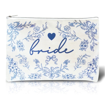 Bride Squad Makeup-Tasche mit Something Blue – Perfektes Geschenk für Braut, Junggesellinnenabschied & Verlobung
