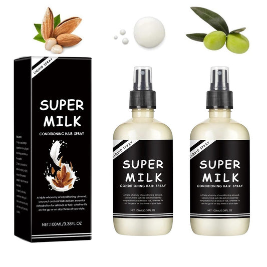 2 Stück Super Milk Conditioning Hair Primer, Super Milk Conditioner Haar-Entwirrungsspray, pflegende, feuchtigkeitsspendende, glättende Haarpflege für alle Haartypen