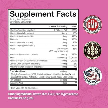 BioSchwartz Biotin Collagen Keratin Supplement – Haar-Vitamine für Frauen – 10.000 mcg Biotin mit Hyaluronsäure & B-Komplex – 60 Kapseln, nicht-GMO – Schönheitsergänzung für Haar und Nägel