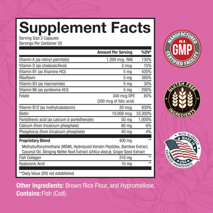 BioSchwartz Biotin Collagen Keratin Supplement – Haar-Vitamine für Frauen – 10.000 mcg Biotin mit Hyaluronsäure & B-Komplex – 60 Kapseln, nicht-GMO – Schönheitsergänzung für Haar und Nägel