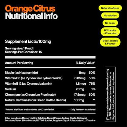 Wip Energy Pouches | 100 mg Natürliches Koffein | Vitamine & Mineralien | Orange Citrus | 15 Beutel pro Dose | 1 Dose
