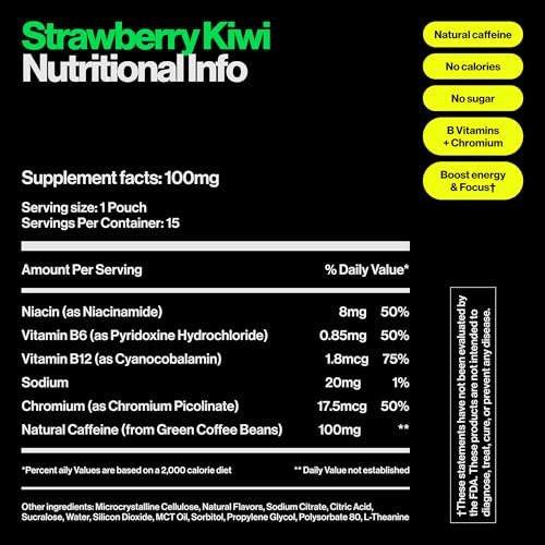 Wip Energy Pouches | 100 mg natürliches Koffein | Vitamine & Mineralien | Erdbeer-Kiwi | 15 Portionsbeutel pro Dose | 1 Dose