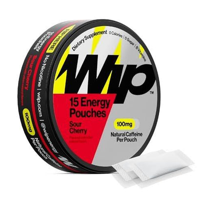 Wip Energy Pouches | 100 mg natürliches Koffein | Vitamine und Mineralien | Sauerkirsche | 15 Beutel pro Dose | 1 Dose