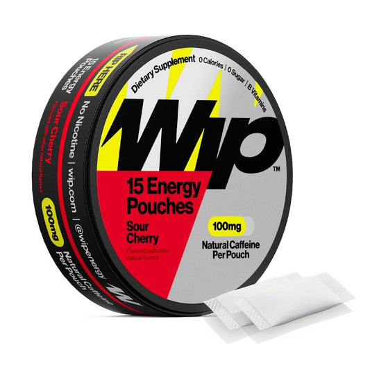 Wip Energy Pouches | 100 mg natürliches Koffein | Vitamine und Mineralien | Sauerkirsche | 15 Beutel pro Dose | 1 Dose