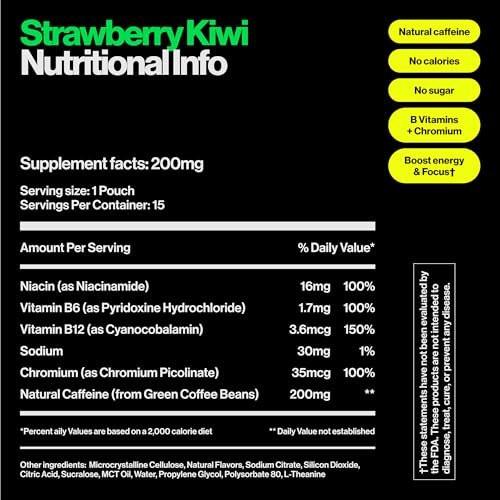 Wip Energy Pouches | 100 mg natürliches Koffein | Vitamine & Mineralien | Erdbeer-Kiwi | 15 Portionsbeutel pro Dose | 1 Dose