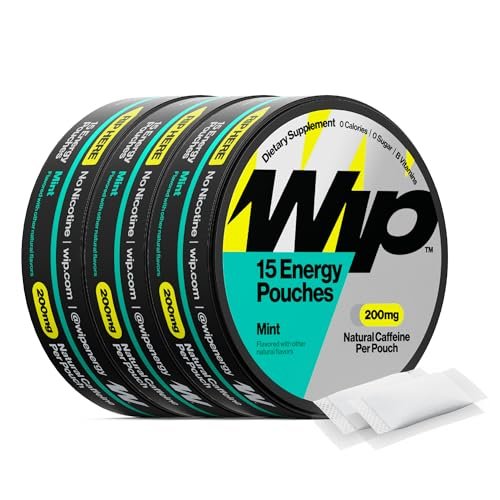 Wip Energy Pouches – Zuckerfreier Energie-Kick mit 200 mg natürlichem Koffein, B-Vitaminen, Mineralien & L-Theanin, für aktive Lebensstile, Minze, 3 Dosen à 15 Beutel