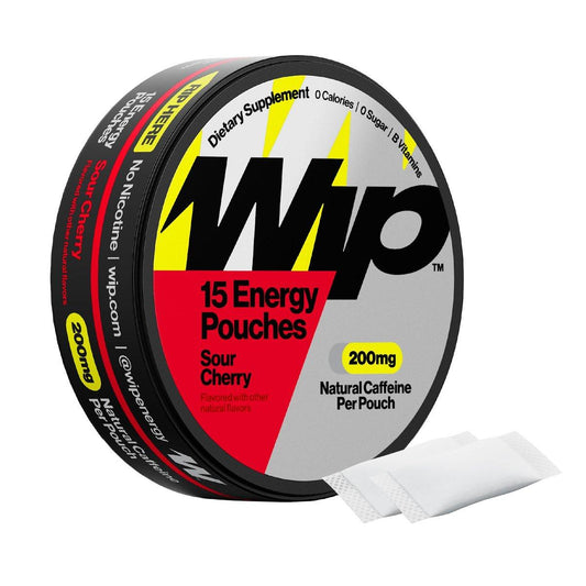Wip Energy Pouches | 200 mg natürliches Koffein | Vitamine und Mineralien | Sauerkirsche | 15 Beutel pro Dose | 1 Dose