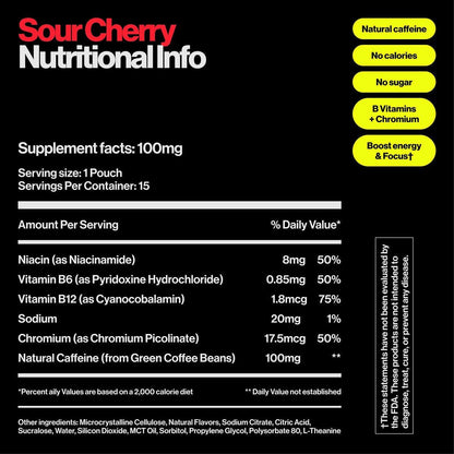 Wip Energy Pouches | 200 mg natürliches Koffein | Vitamine und Mineralien | Sauerkirsche | 15 Beutel pro Dose | 1 Dose