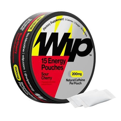 Wip Energy Pouches | 200 mg natürliches Koffein | Vitamine und Mineralien | Sauerkirsche | 15 Beutel pro Dose | 1 Dose