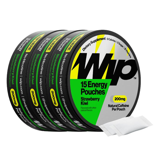 Wip Energy Pouches – 200 mg natürliches Koffein, Vitamine & Mineralien, Erdbeer-Kiwi, 15 Beutel pro Dose, 3 Dosen