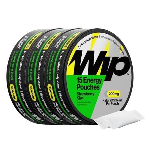Wip Energy Pouches – 200 mg natürliches Koffein, Vitamine & Mineralien, Erdbeer-Kiwi, 15 Beutel pro Dose, 3 Dosen