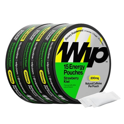 Wip Energy Pouches – 200 mg natürliches Koffein, Vitamine & Mineralien, Erdbeer-Kiwi, 15 Beutel pro Dose, 3 Dosen