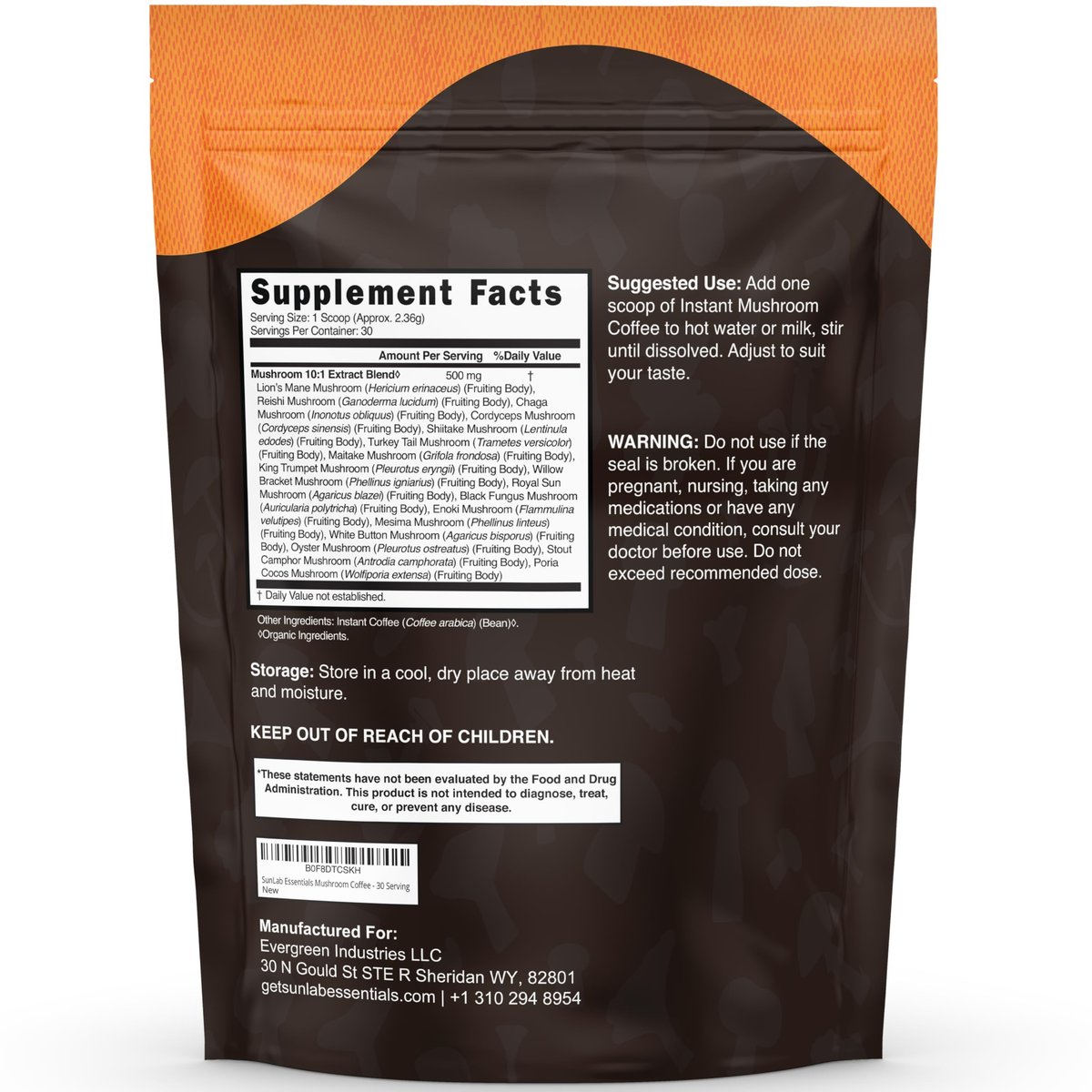 Bio Pilz-Kaffee mit 17 funktionellen Pilzen (Löwenmähne, Reishi, Chaga, Cordyceps, Truthahnschwanz & mehr) Gourmet Arabica Instantkaffee für Immunität, Fokus & Energie - USA hergestellt - 30 Portionen