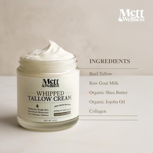 Mett Wellness Geschlagene Talgcreme | 118 ml Duftfreie Gesichts- & Körperfeuchtigkeitscreme | Reich an essentiellen Fettsäuren & Vitaminen A, D, E, K | Mit Kollagen