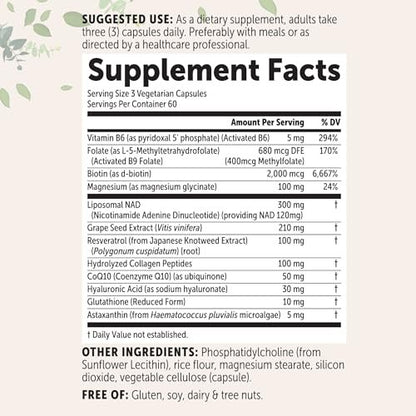 Micro Ingredients Liposomales NAD+ für Frauen Komplex, 180 vegane Kapseln | NMN-Pathway-Ergänzung | 12-in-1 Fortschrittliche NAD-Formel mit Resveratrol, Hyaluronsäure, Glutathion und Kollagen